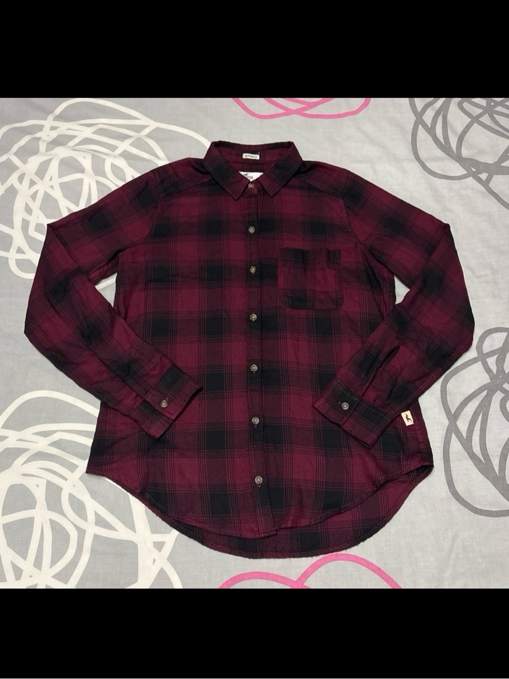 Hollister Burgundy and Black Plaid Flannel Shirt
